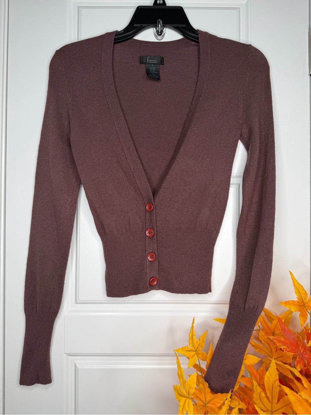 Frenchi Plum Brown Button-Front V-Neck Cardigan